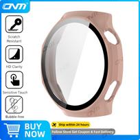 Glass+Case for Huawei Watch GT7 Pro 46mm Glass Anti-scratch Screen Protector & Hard PC Protective Bumper for GT 7 Accessories Huawei GT7 Pro 46mm rožinė