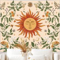 Saulės gobelenas Retro svajingas kraštovaizdis Spausdintas gobelenas Hippie sienos dekoracija Bohemiška mandala Namų dekoras Idealus Unikalus 100X70CM beige