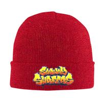 Subway Surfers Logo Hat Autumn Winter Beanie Street  Video Game Cap Unisex Acrylic Skullcap One Size red