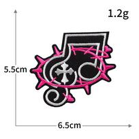 Gothic Trendy Note Pattern Computer Embroidery Stickers, Peach Heart Wing Skull Black Pink Personalized Embroidered Fabric Stickers S6687*10pcs black