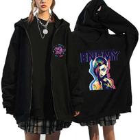 Arcane Jinx Striukė Užtrauktukas Mono Doll Rabbit Graffiti Style Grunge Megztinis Juodas Anime megztinis su gobtuvu Gatvės drabužiai Unisex S blue