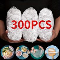 1PACK/100/300pcs disposable plastic wrap, household food grade kitchen refrigerator leftovers, rice, fruit food plastic sealing fresh-keeping cover Transparent 300 white