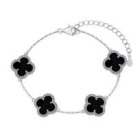 Keturialapio dobilėlio apyrankė Juodo agato apyrankė Moteriška reguliuojama Natūrali motinėlė Perlamutrinė išskirtinė apyrankė Whole body 925 silver plated real gold gray