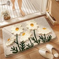 Small Fresh Floral Absorbent Floor Mat Soft Durable Carpet Bathroom Floor Mat  Kitchen Use A white