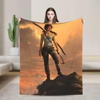 Tomb-Raider Lara Croft Megztos Antklodės Išgyvenimo Vaizdo Žaidimas Pliušinės Mesti Antklodės Sofai Nešiojama Minkšta Šilta Lovatiesė Kvėpuojanti 75x90cm