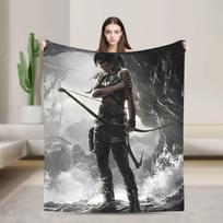 Tomb-Raider Lara Croft Megztos Antklodės Išgyvenimo Vaizdo Žaidimas Pliušinės Mesti Antklodės Sofai Nešiojama Minkšta Šilta Lovatiesė Kvėpuojanti 75x90cm black