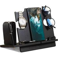 Solid Wood Multifunctional Phone Dock & Storage: Glasses, Watch, Keys - Perfect Father's Day Gift juoda