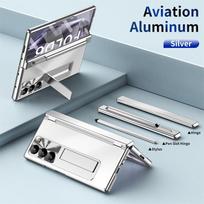 Skirta Samsung Galaxy Z Fold 8 Ultra / 7 6 5 4 3 Metalinė dengta Aliuminio Vyrio Apsauga Viso Kūno Stovas Rašiklio Lizdas Dėklas + Grūdintas Stiklas Opp Bag&For Samsung Galaxy Z Fold4 5G 7.6" sidabras