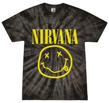 Nirvana Smiley Logo Tie-Dye T-Shirt Kurt Cobain Grunge Rock Band on Cotton Tee L black