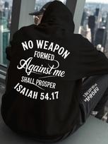 Men's Verse Hoodie Sweatshirt Isaiah 54:17 Back Print No Formed Against Me Shall Prosper Oversized Streetwear Pullover with Plush XL gray