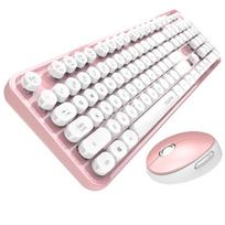 Mofii Sweet Wireless Retro Punk Keyboard And Mouse Set, Office Keyboard And Mouse Set, Mouse, Computer Keyboard, Laptop Keyboard, White And Pink