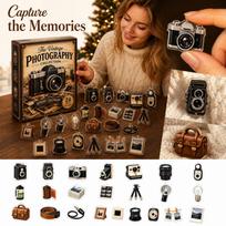 Retro kameros Advento kalendorius Dienos Kalėdų skaičiavimas Dovanų dėžutė su 2D akrilo papuošalais fotografijos kolekcionieriams One Size brown