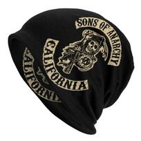 Sons Of Anarchy Punk Rock Hardcore Kepuraitė Šauni Unisex Moterų Lauko Skullies Beanies Skrybėlė pavasariui šilta Dvejopai mezgimo skrybėlės su gaubtu 10.6x11in  26.8x28cm gray