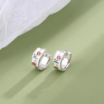 LATS White Pink Enamel Tulip Floral Tea Cup Hoops Earrings for Women Spring Summer 14K Gold Plated Zircon Fashion Accessories gray