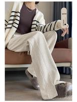 Women's High-Waist Herringbone Wool Pants - Velvet Lined, Wide-Leg, for Autumn/Winter 2XL gray