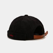 Trendy Retro Docker Cap Corduroy Adjustable Brimless Hat Skullcap Hip Hop Solid Color Landlord Hat Unisex juoda