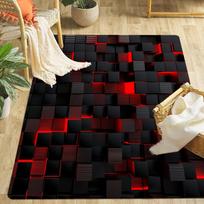3D geometrinis kvadratinis svetainės kilimėlis, dekoratyvinis grindų kilimėlis geometrinio minimalistinio stiliaus namų dekoravimui, skirtas svetainei, miegamajam 100cm x 120cm black