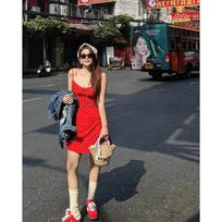 French sexy foreign style small man feeling floral suspender waist thin dress women 2026 summer new 2XL black