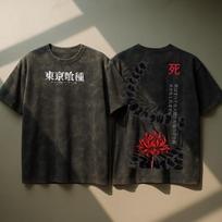 Tokyo Ghoul Acid Wash Oversized T-Shirt Kaneki Ken Anime Tee Gift For Him 120 gray