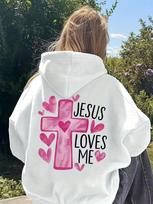 Jesus Love Me Printing Women's Y2K Hoodie Oversize Multicolor Hoodie Casual Pocket Autumn Korean Harajuku Loose Women Sportswear 3XL gray
