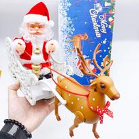 Electric Santa Claus Reindeer Cart Music Ornament - Red & White Children's Christmas Decoration Gift Electric Reindeer Cart blue