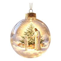 Plastic Baubles for Party Glowing Christmas Story Ornament, Light-Up 3D Hanging Ball with Warm LED, Mini Indoor Outdoor Festive Decor Holiday N beige
