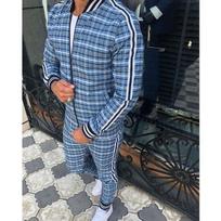 Nauji „Gentleman Plaid“ vyriškų sportinių kostiumų rinkiniai Laisvalaikio užtrauktuko striukės paltas sportinis kostiumas Aukštos kokybės 3D spausdinimas Madingi 2 dalių vyriški drabužiai L gray