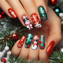 Festive Press On Nail SelfAdhesive Gel Stickers Christmas Patterns Nail Art Tools With Emery Board brown
