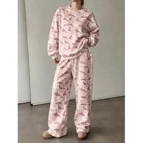 Women's Crewneck Sweatshirt & Drawstring Straight-Leg Pants 2-Piece Set, Duck Call Camo Print Outfit, Spring/Autumn Casual Tracksuit 5XL rožinė