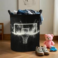 Basketball Hoop Storage Bin Foldable Laundry Basket with Durable Black Frame and Polyester Fabric Ideal for Space-Saving Room One Size black