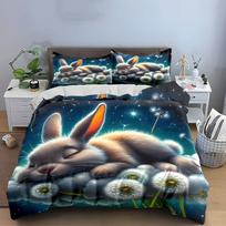 Dreamy Bunny Bedroom Decoration Set  Multiple sizes kid's and adults' bedroom Exquisite 3PC bedding set gift EU Single 135*200cm/53x79in 3pcs blue