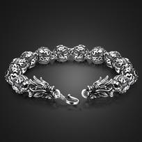 National Style Retro Dragon Buddha Bead Men'S Bracelet National Style White Copper Electroplating Rhodium Double Faucet 22 gray