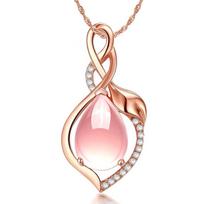 Rožinio aukso Korėjietiška raktikaulio grandinėlė su rožinio kvarco, ametisto ir topazo pakabukais Rose Gold Ripple Chain [45 cm] white
