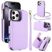 Crossbody Zipper Magnetic Leather Flip Wallet Phone Case For iPhone 17 Pro Max 16 Plus 15 14 13 12 Long Lanyard Bag Book Cover iPhone 15 Pro Max šviesiai violetinė spalva