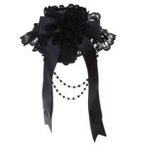 Lolita Top Hat Gothic Bow Beaded Hat Headwear Vintage Halloween Flower Headdress 1 black