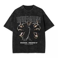 Skalbti marškinėliai Dobermanas Uždirbti pinigus Šuo Hip Hop Retro marškinėliai Oversize Streetwear Medvilniniai grafiniai viršutiniai drabužiai Viršutiniai drabužiai T-shirt'ai vyrams moterims L įvairiaspalvis