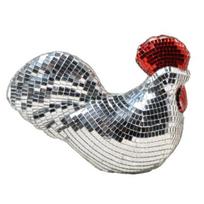 Reflective Light Shadow Sculpture Disco Ball Rooster Figurine, Mirror Mosaic Tabletop Ornament, Unique Retro Art Ornament for Living Room Bedroom Bar sidabras