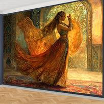 2D Flat,Indian Belly Dancer Gold Sari Palace Wall Art Tapestry Bohemian Exotic Living Room Decor Cultural Dance Background Print 100X150CM brown