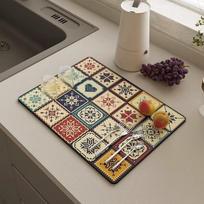30X40Cm Retro Floral Tile Diatomite Drainage Mat Quick Water Absorb Heat Resistant Non Slip Table Pad For Kitchen Home Decor A113 gray