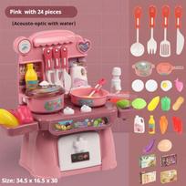 Simulated Kitchen Play Set with Lights & Sounds, Realistic Cooking Game Toy for Kids, Interactive Educational Playset for Toddle rožinė