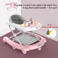 2 In 1 Baby Walker With Music  Light Spinning Toy Dining Tray Safety Brake Floor Mats Push Handle Baby Push Walker Anti-Slip gray