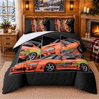 Fast And Furious Pattern Bedding 3Pcs Set Bed Sheet And Pillowcases For Indoor Bedroom 140cmx210cm