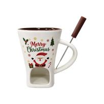 With Fork Chocolate Fondue Mug Ceramic Ceramic Candle Warmer Chocolate Melting Cup  Home Use White Santa Claus
