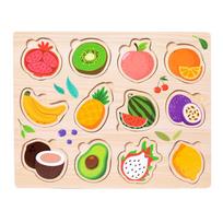 Montessori Wooden Puzzles Hand Grab Boards Tangram Jigsaw Toys Baby Educational Toys Cartoon Vehicle Animals Fruits 3D Puzzles green