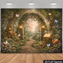 2D Whimsical Butterfly Forest Backdrop Photography Background 47.2x31.5inch/120*80cm brown