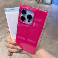 Fluorescence Quadrate Candy Case for iPhone 16 15 14 13 12 11 Pro Max Plus 16Pro Fashion Bright Color Shockproof TPU Armor Cover iPhone 13 ryškiai rožinė