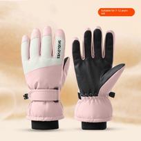 Children's Ski Gloves Boys and Girls Palm Protection Winter Waterproof Windproof Non-Slip Thickened Warm Children's Stuffy Hands black