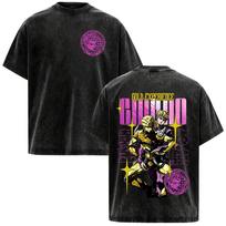 Anime Jojo Bizarre Adventure Giorno Giovanna Gold Experience Vintage Acid Washed T Shirts Men Women Casual Short Sleeves T-shirt S black