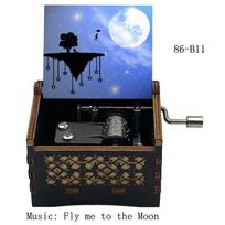FLY Me To The Moon Music Box Wind Up Automatic Wooden Gift for Girlfriend Christmas Valentine's Day Special Lovers Present 3 86-B11-hand crank black