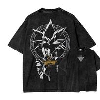 Yu-Gi-Oh Vintažiniai skalauti medvilniniai anime marškinėliai, manga marškinėliai, mineralinio plovimo marškinėliai, vint S black